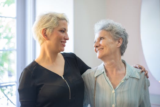 An Elderly and a Woman Looking at Each Other